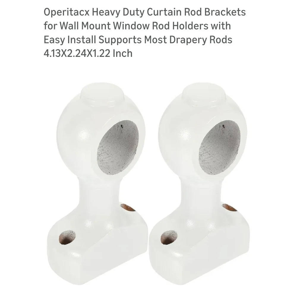 Operitacx Heavy Duty Wood Curtain Rod Brackets Wall Mount White Set of‎ 2 4.13in